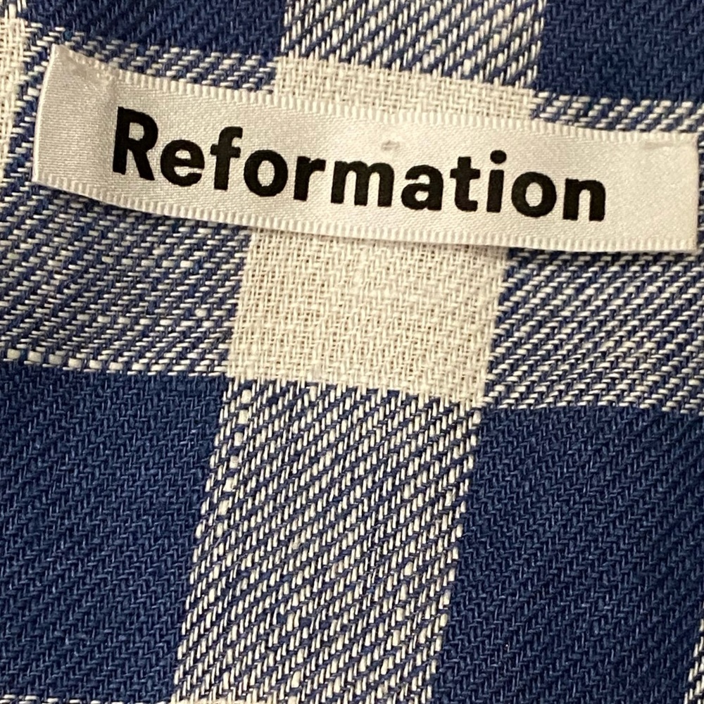 Reformation Navy and White Gingham Midi Wrap Dress - Picture 7 of 11